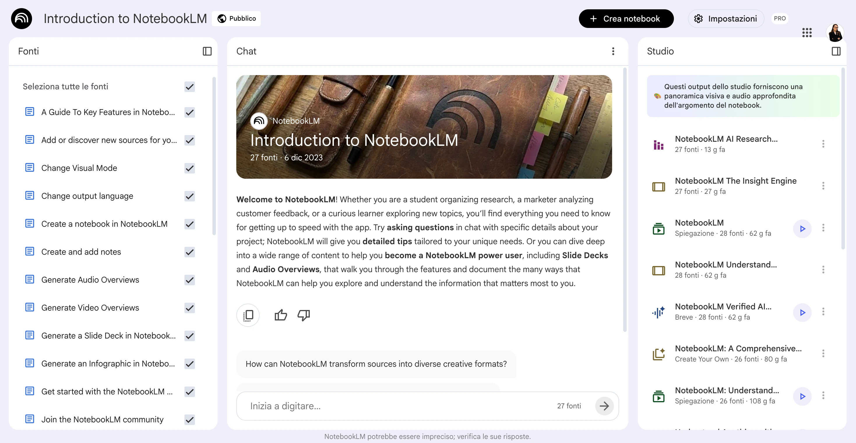 NotebookLM screenshot: example of transforming documentation into active AI-powered learning tools