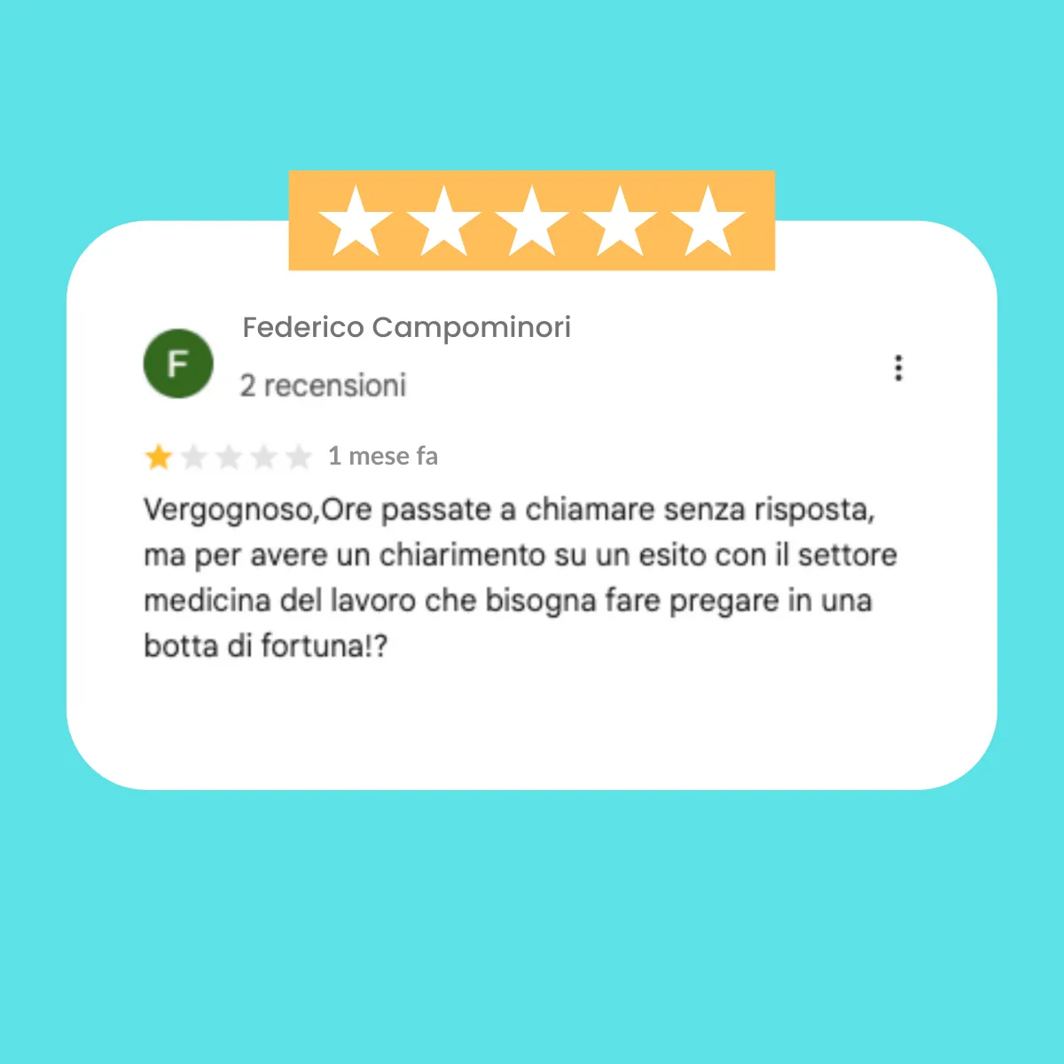 Esempio di recensione negativa di un paziente su Google: conseguenza di un call center sanitario inefficiente senza monitoraggio KPI